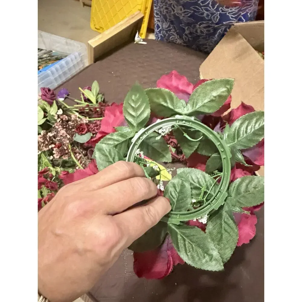 Large Lot / Box of Miscellaneous Artificial Silk Flowers - Burgundy Shades